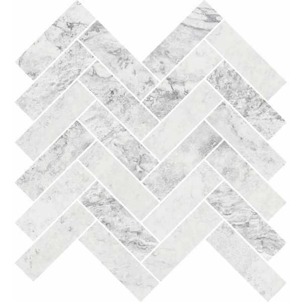 White Grey Herringbone Mosaic (11" x 11" Sheet)